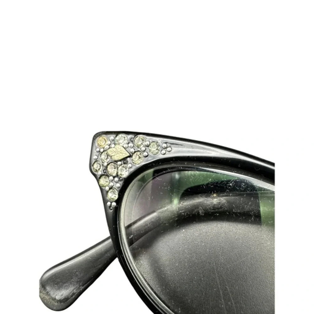 Vintage Imperial Black‎ Cat Eye Glasses Rhinestone MCM 50s Frames Rockabilly KC